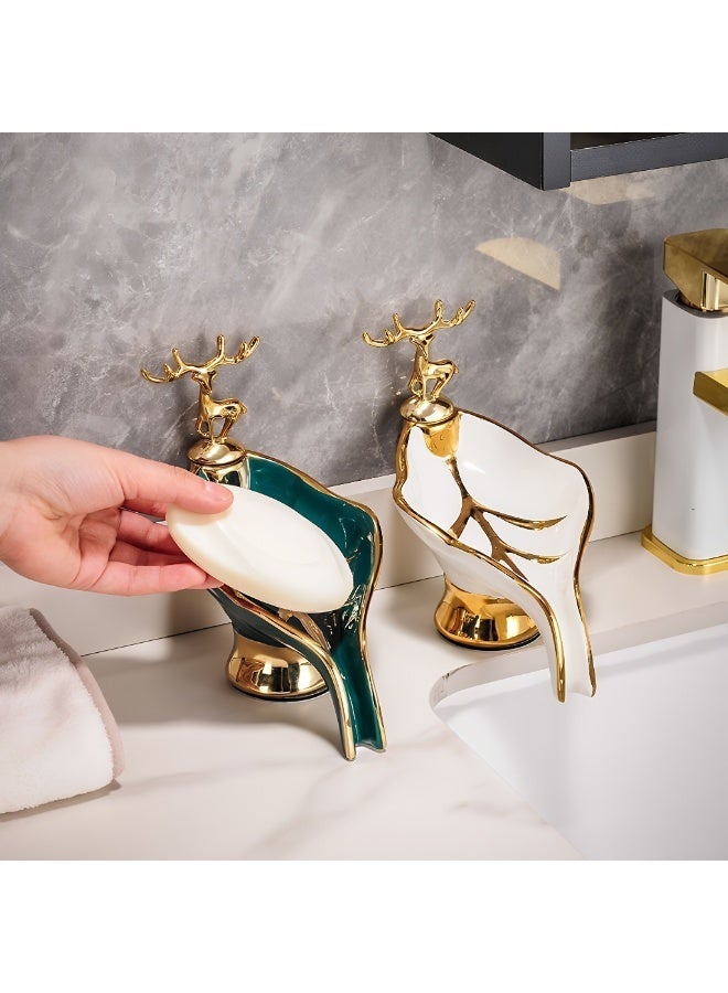 ALMiHomi Luxury Ceramic Soap Dish 2-Pack – Gold Deer Design, Premium Bathroom Soap Holder, Soap Tray for Sink Counter, Stylish Bath Organizer - Image 4